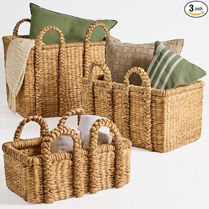 Best Choice Products 3Pc Shelf Baskets, Small, Large and XL Chunky Woven Wicker Rattan Storage Ba... | Amazon (US)