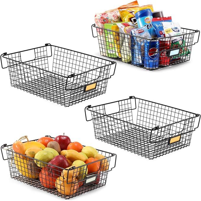 4 Pack [ XXXL Large ] STACKABLE Wire Baskets for Organizing - Pantry Storage and Organization Met... | Amazon (US)