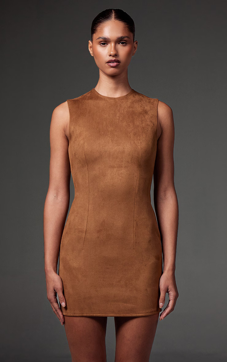 Tan Faux Suede Bodycon Dress | Dresses | PrettyLittleThing US