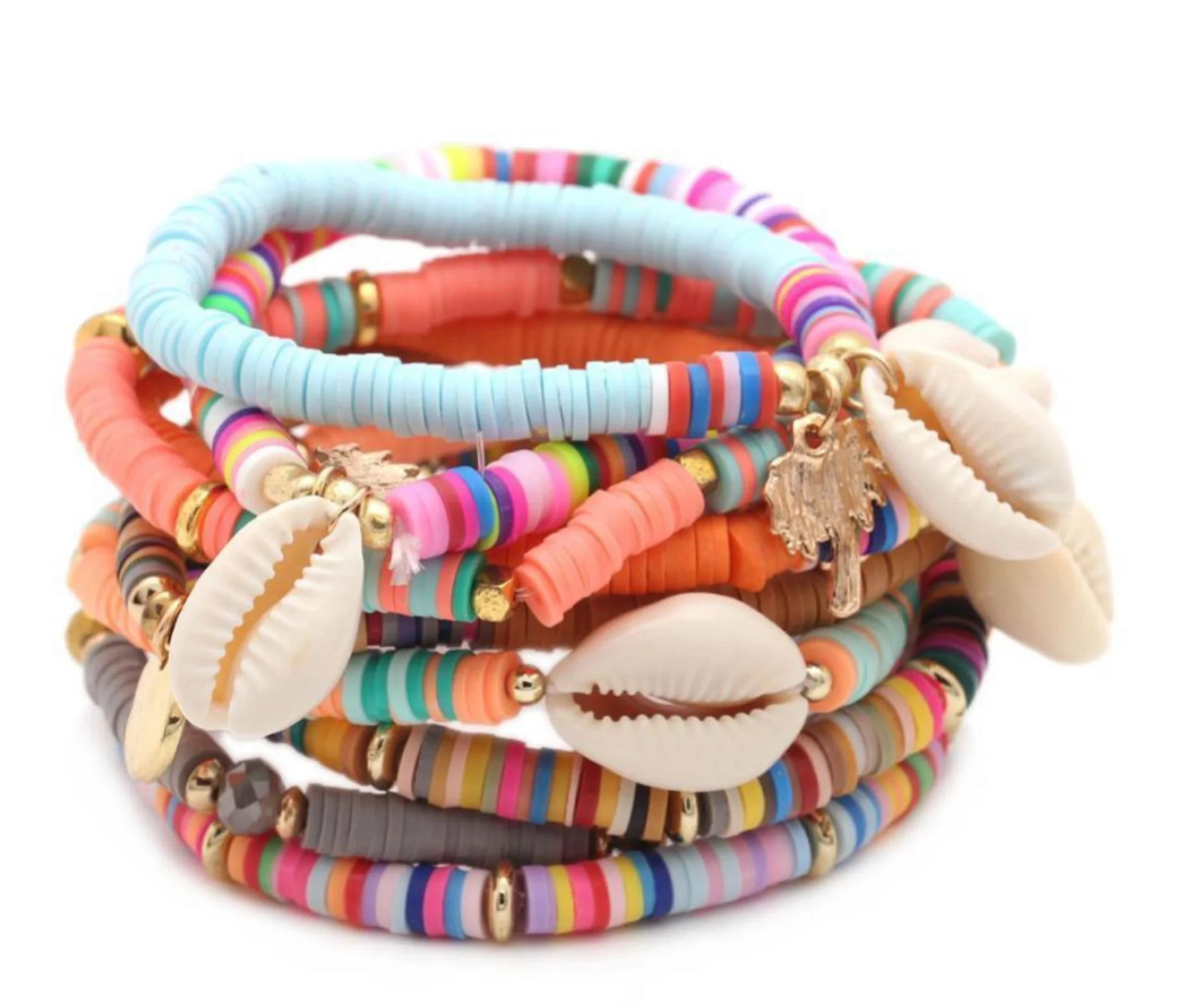 Cousin DIY Pastel Heishi Bead and Cowrie Shell DIY Bracelet Kit, Clay and Shell, Makes 8 Bracelet... | Walmart (US)
