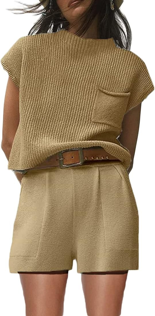 Women 2 Piece Outfits Sweater Sets Knit Lounge Set Pullover Tops and Pants Cute Casual Sweatsuit | Amazon (US)