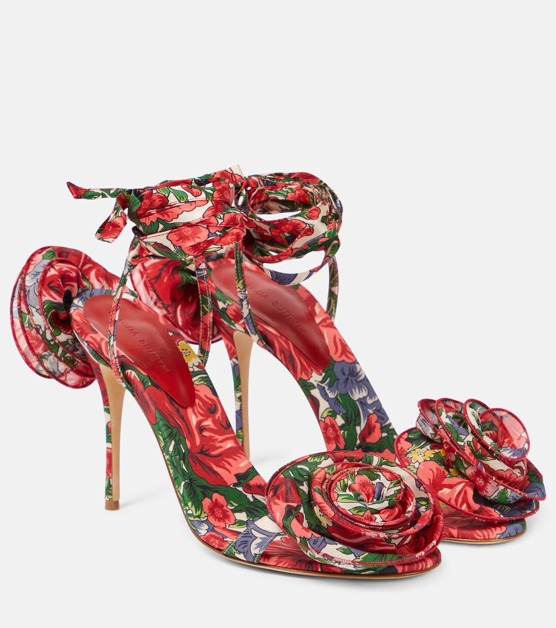 Floral-appliqué satin slingback sandals | Mytheresa (US/CA)