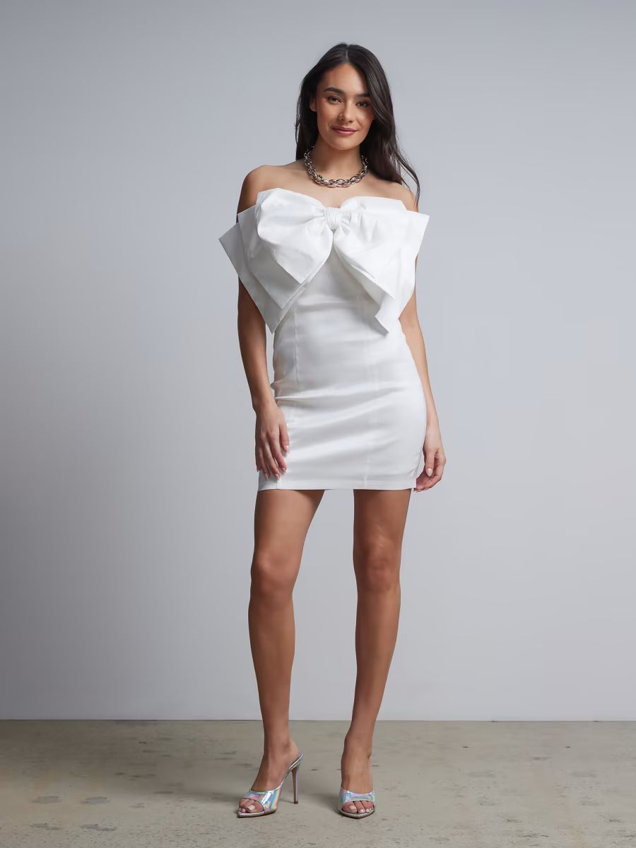 Bow-Front Strapless Sheath Dress | New York & Company