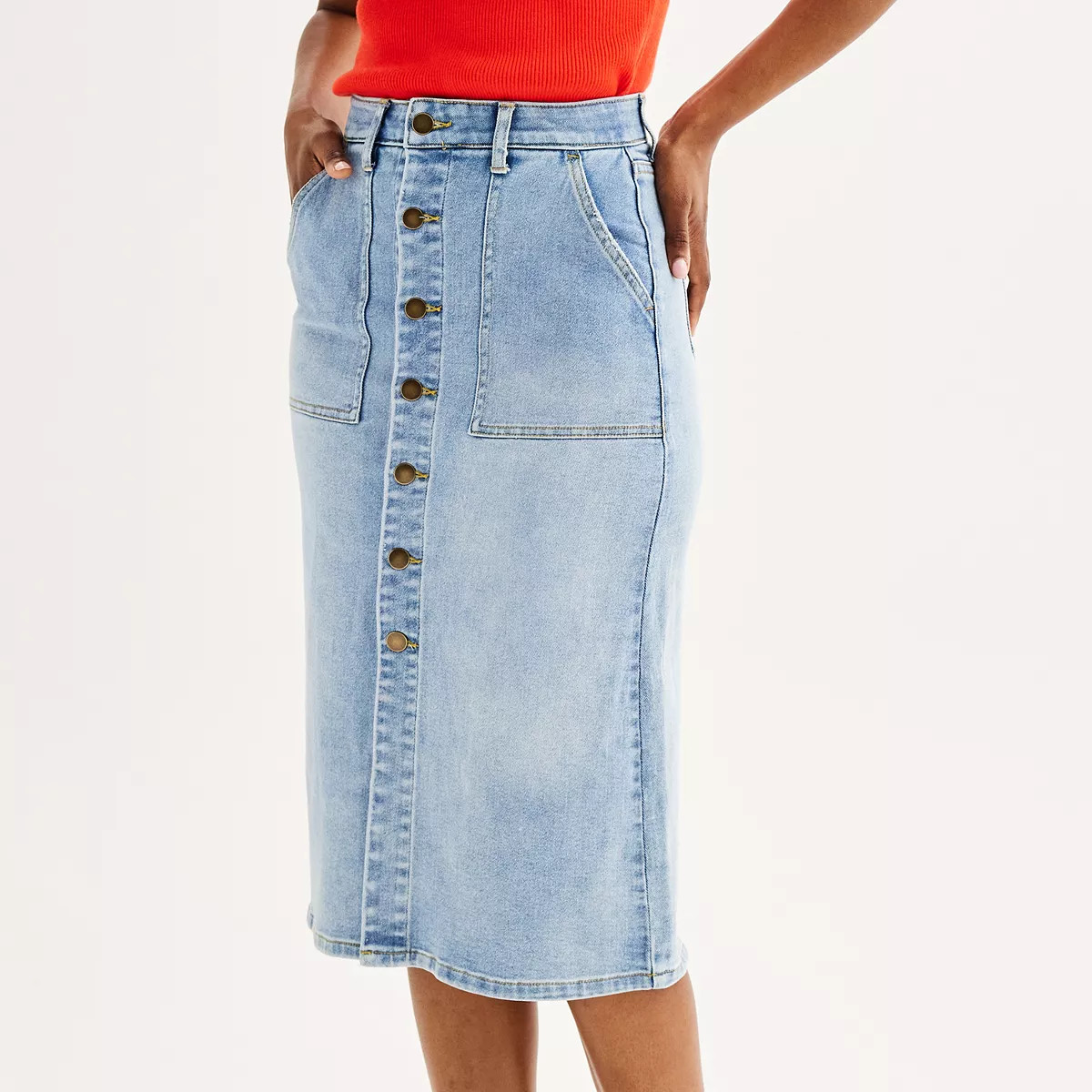 Women's Draper James Button Front Denim Midi Skirt | Kohl's
