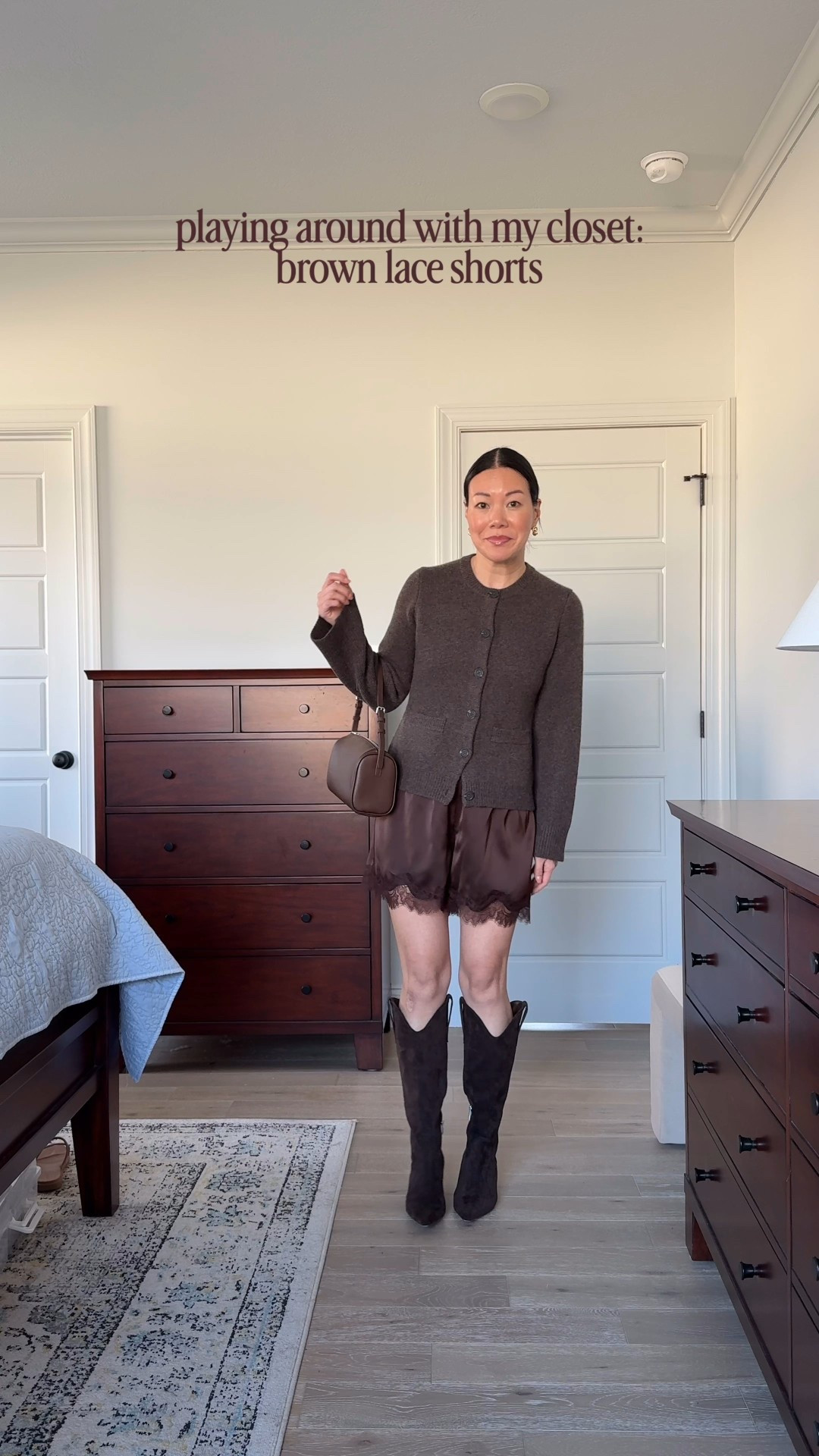 The best way to improve your personal style is to play around with your closet and see what you can put together. This helps you develop the muscle of styling pieces in different ways, making them more versatile. 

Love these brown satin lace shorts, but wanted to see if I could dress them down, and also make them work for warmer weather despite the darker shade. I switched out tops and jackets, purses and shoes, and absolutely changed the vibes. 

Sizing: wearing a Small in brown satin shorts, XS in brown cardigan, medium in white tee, M/L in denim jacket (old Zara from eBay), and Medium in blue gingham jacket).

#LTKPetite #LTKootd #LTKOver40