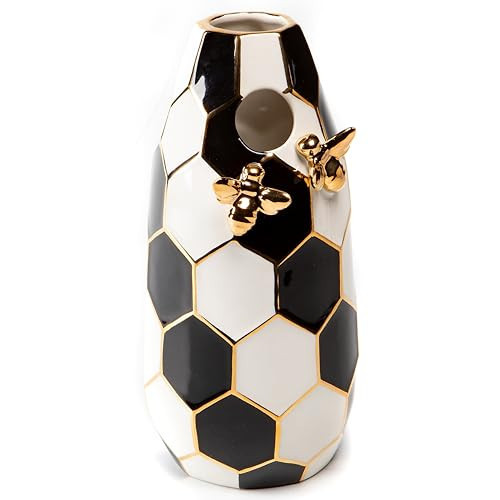 MACKENZIE-CHILDS Ceramic Flower Vase, Decor for Living Room or Bedroom, Black-and-White Queen Bee | Amazon (US)