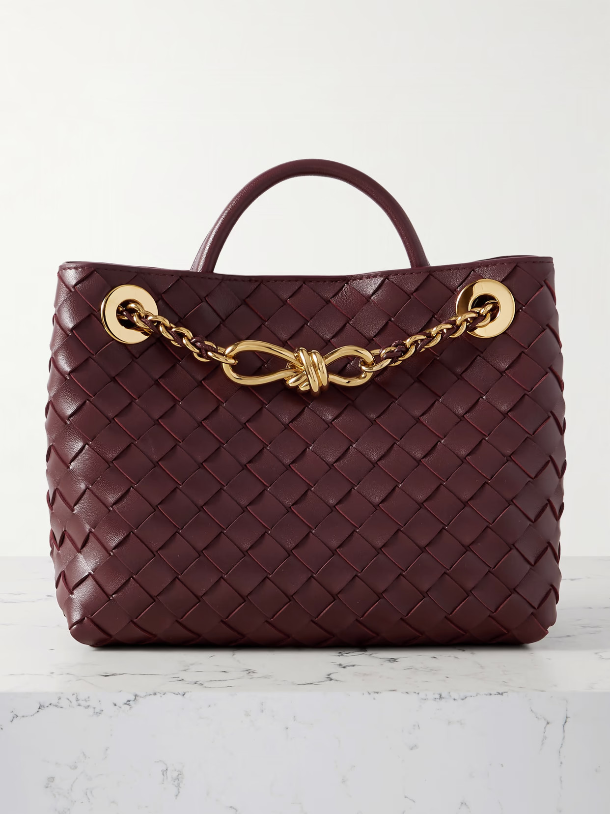 Bottega Veneta - Andiamo With Chain Small Intrecciato Leather Shoulder Bag - Burgundy | NET-A-PORTER (US)