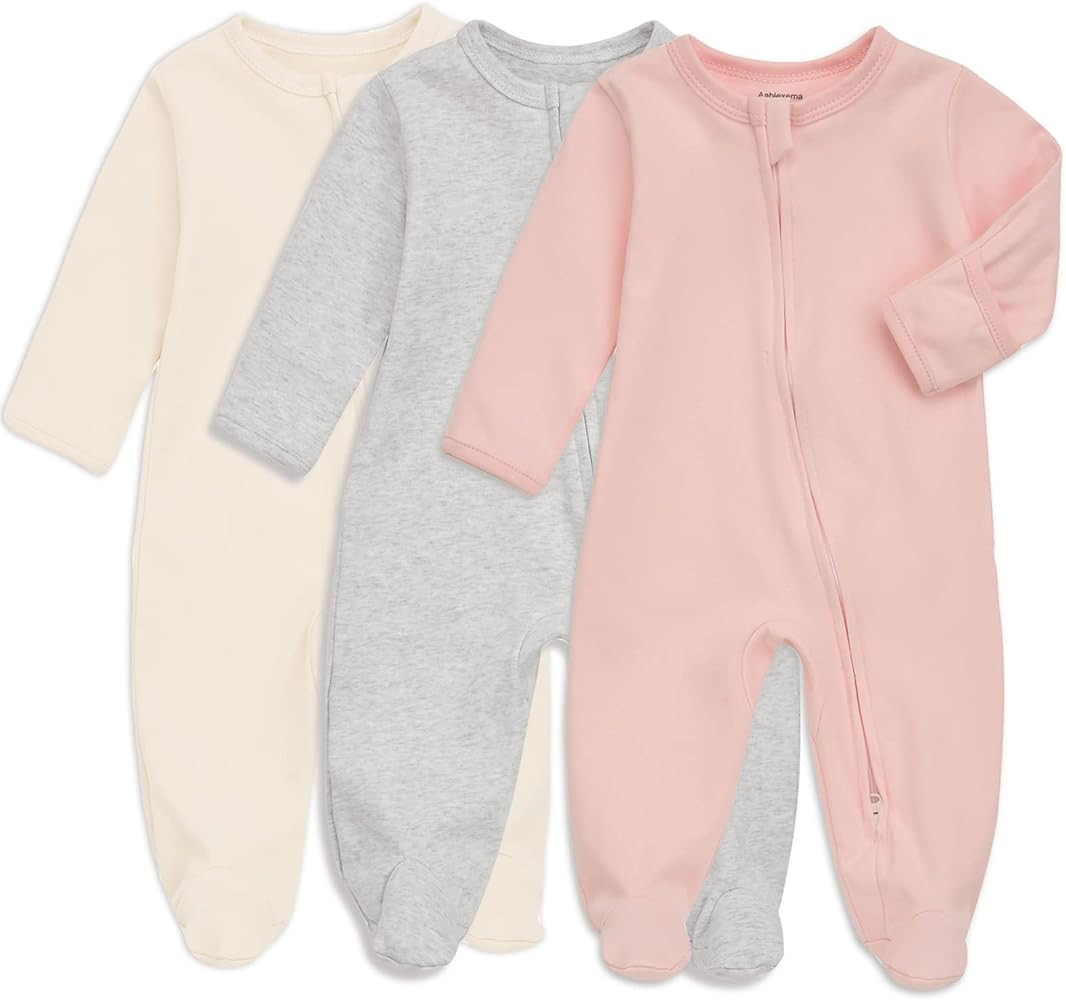 Baby Footed Pajamas with Mitten Cuffs, Double Zipper Infant Cotton Onesie Sleeper Pjs, Newborn Footi | Amazon (US)