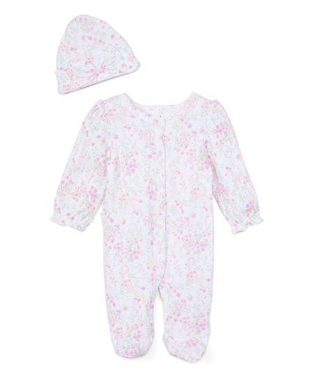 White Floral Meadow Long-Sleeve Footie & Beanie - Newborn & Infant | Zulily