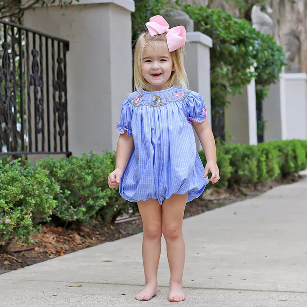 Storybook Smocked Blue Windowpane Bubble | Classic Whimsy