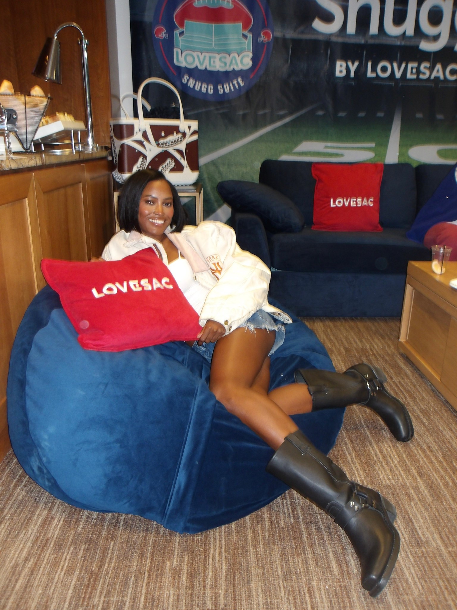 Giants game with love sac! 