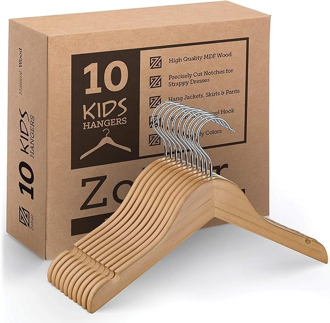High-Grade Wooden Childrens/Kids Hangers (10 Pack) Smooth & Durable Wood Baby Hangers / Nursery H... | Amazon (US)