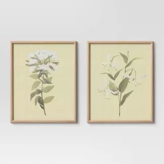 (Set of 2) 16" x 20" Neutral Florals Framed Under Glass - Threshold™ | Target