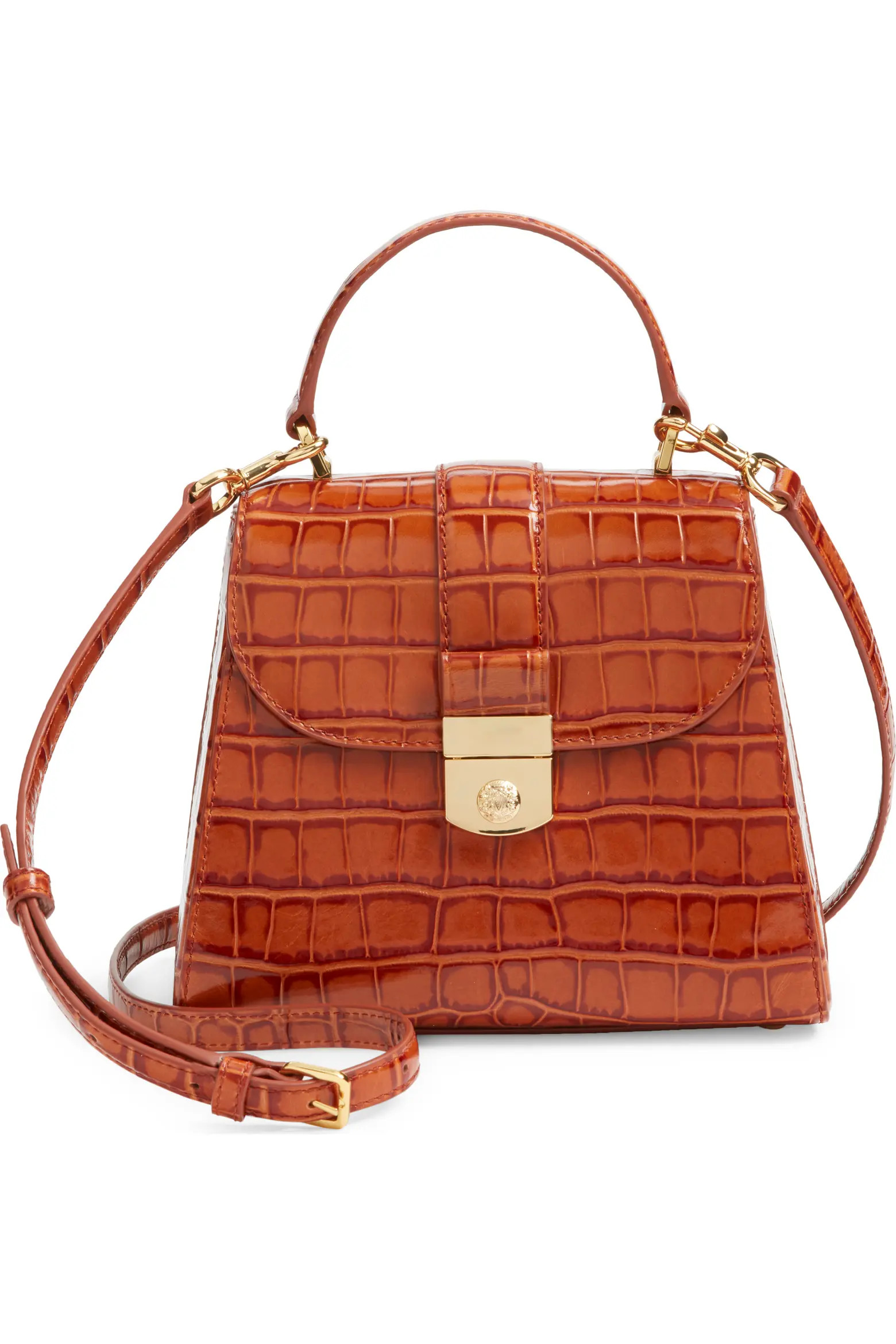 Crest Lock Croc Embossed Leather Top Handle Bag (Women) | Nordstrom | Nordstrom