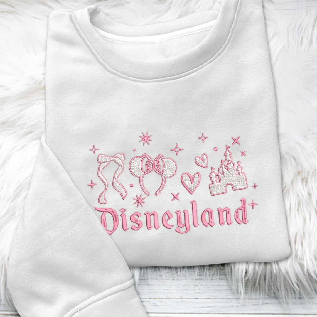 Minnie Pink Castle Embroidered Sweatshirt, Cute Pinky Minnie Mouse Bow Sweater, Magic Kingdom Swe... | Etsy (US)