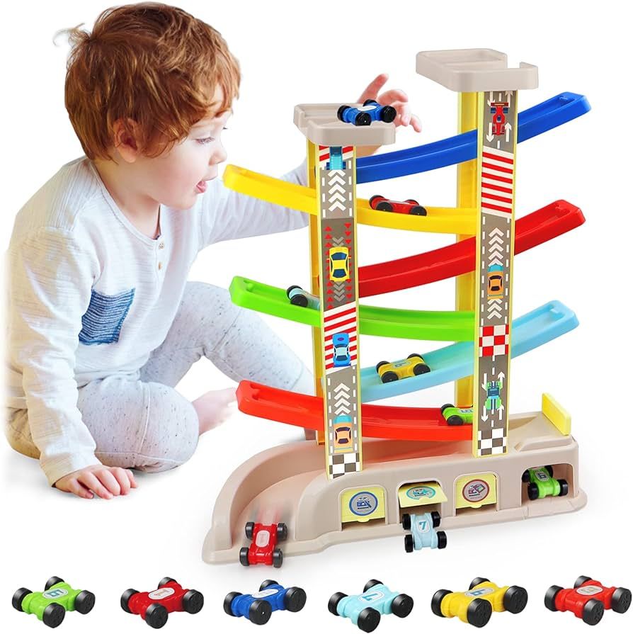 Montessori Toys for 2 3 Year Old Boys Toddlers, Car Ramp Toys with 6 Cars & Race Tracks, Garages ... | Amazon (US)