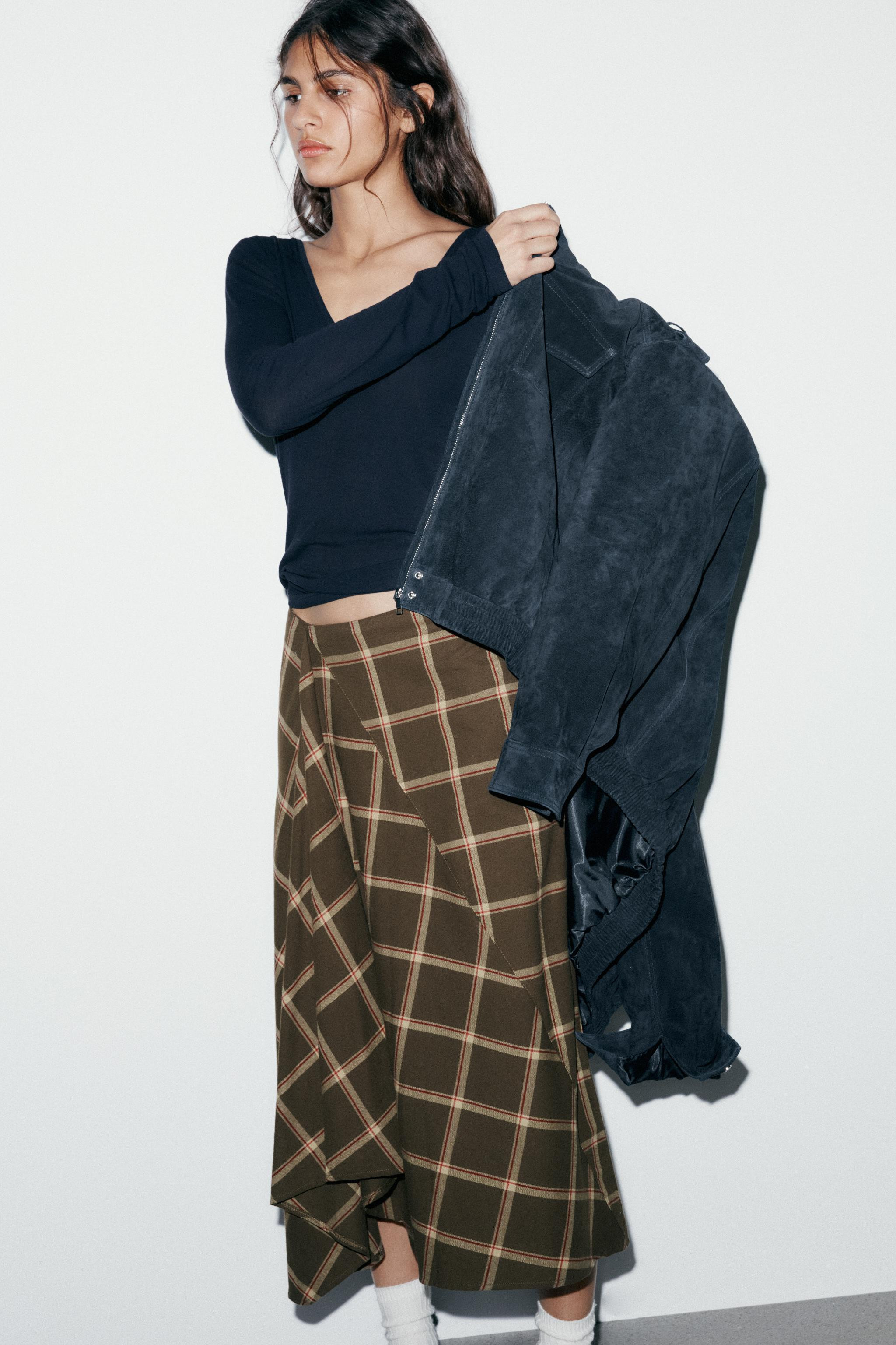 PLAID RUFFLED MIDI SKIRT | Zara US