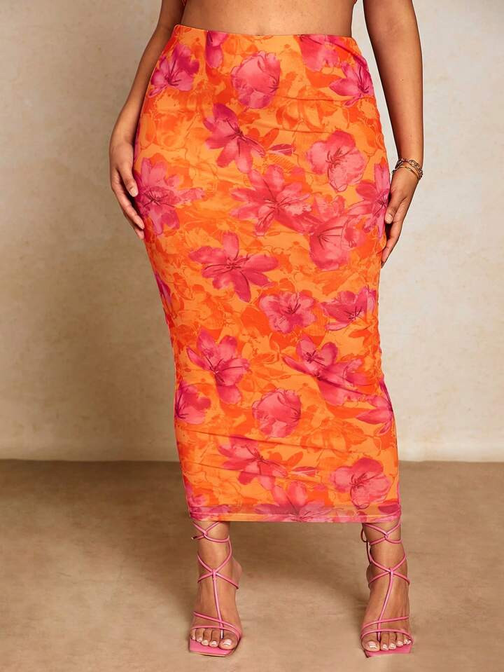 SHEIN BAE Plus Floral Print Pencil Skirt | SHEIN