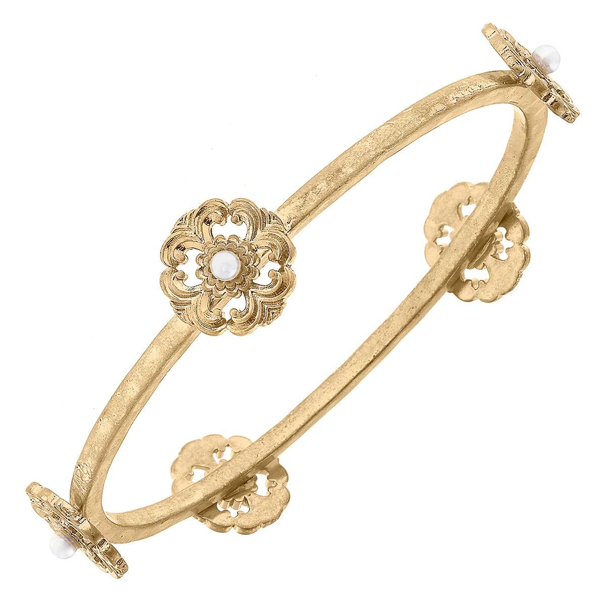 Marguerite Acanthus & Pearl Bangle in Worn Gold | CANVAS