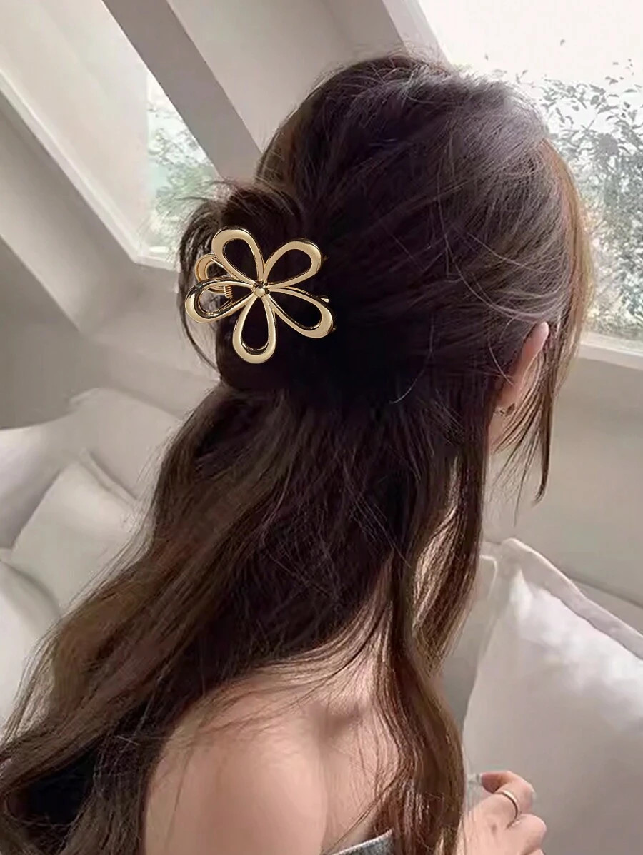 Metallic Flower Design Hair Clamp For Women, Fashionable Hair Accessory For Creating Elegant Updo... | SHEIN