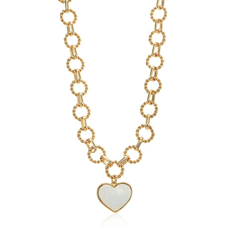 Time and Tru Women's Gold Tone Mother of Pearl Heart Statement Necklace | Walmart (US)