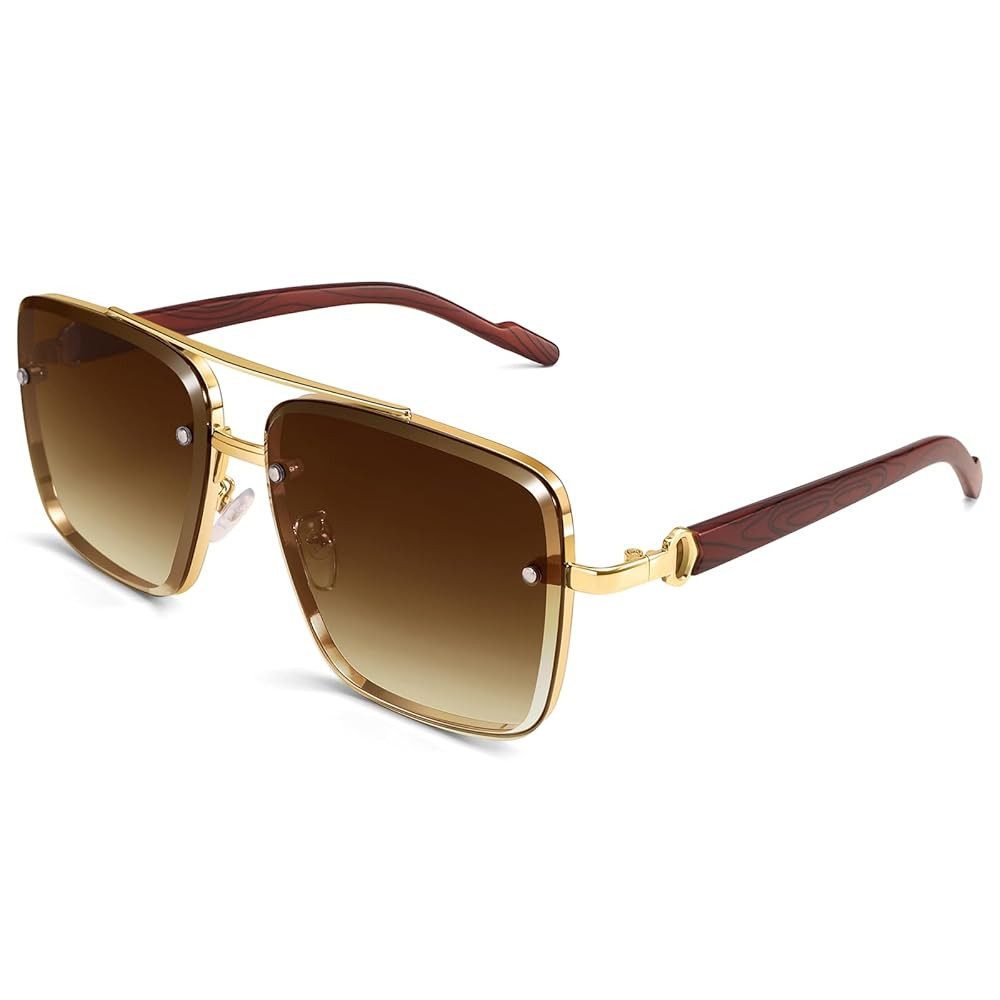 Dollger Overized Square Aviator Sunglasses for Men Women Fashion Imitation Wood Gradient Sunglass... | Amazon (US)