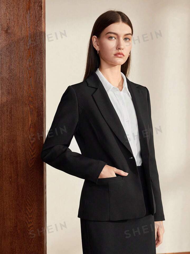 SHEIN BIZwear Solid Lapel Neck Blazer Without Shirt | SHEIN
