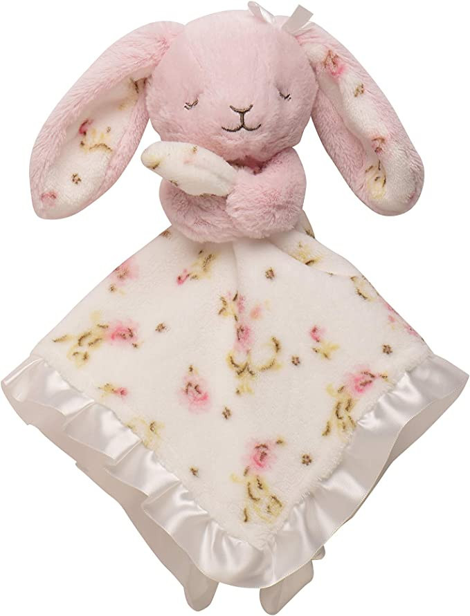 Little Me Plush Rattle Baby Snuggle Blanket with Embroidery and Satin, Bunny (15 inch) | Amazon (US)