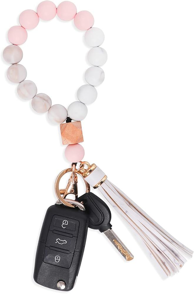 Forthee Wristlet Keychains Bracelet, Key Ring Bracelet, Tassel Silicone Beaded Key Chains for Wom... | Amazon (CA)