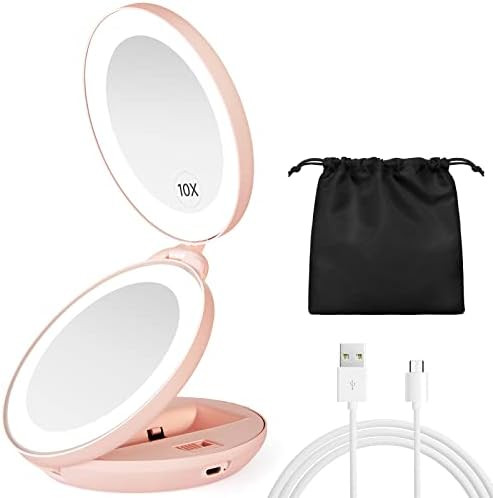 KEDSUM Upgraded Rechargeable LED Lighted Travel Magnifying Mirror, 1X/10X Magnification Compact M... | Amazon (US)
