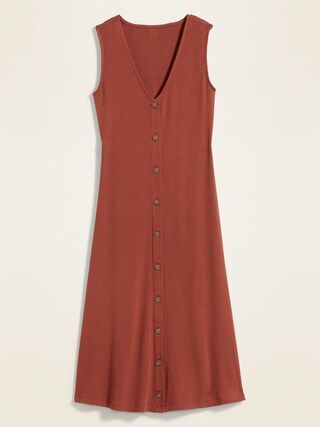Rib-Knit Button-Front Sleeveless Midi Dress | Old Navy (US)