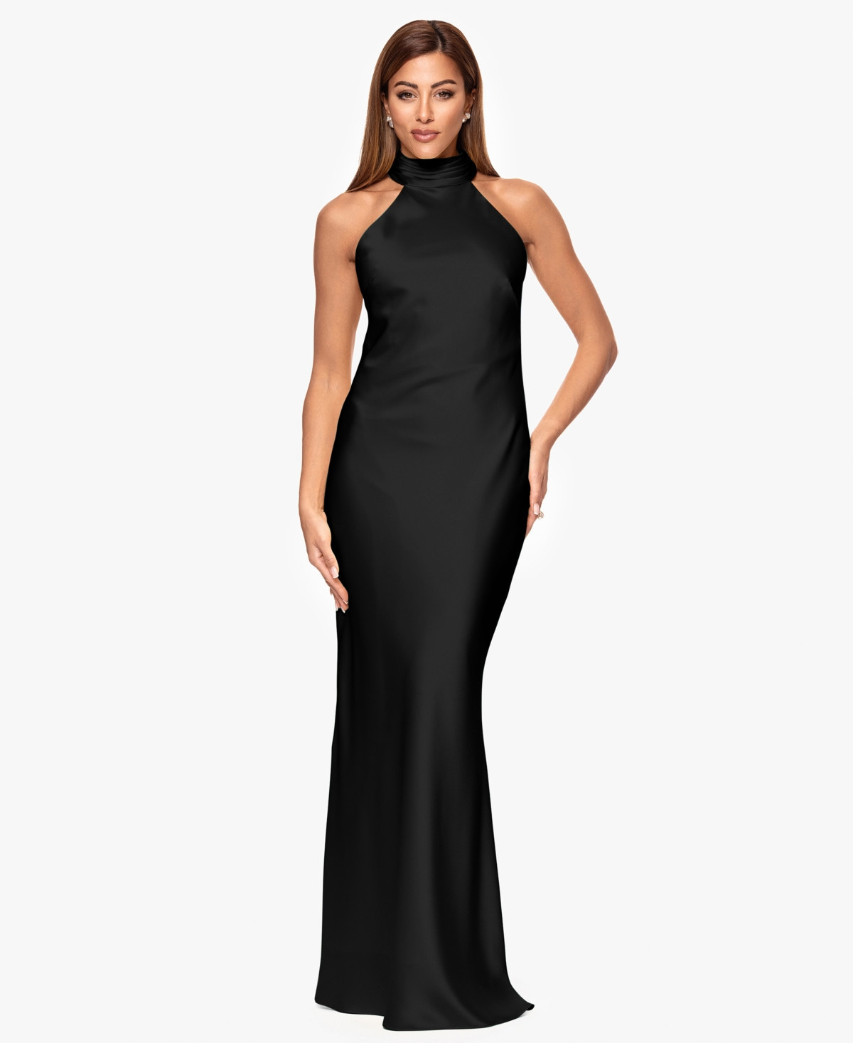 Xscape Women's Tie Neck Long Dress - Black | Macy's