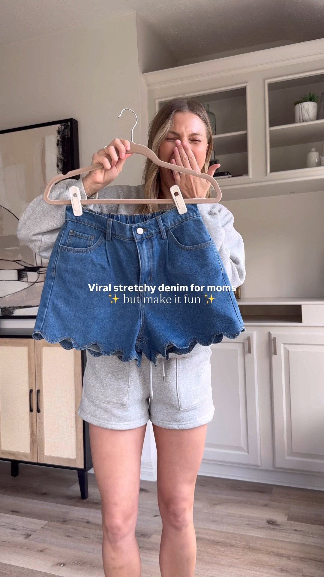 The perfect stretchy denim!! Love the details on the hem. I’m wearing a S for reference in shorts and M in tank. 

#LTKFindsUnder50 #LTKStyleTip #LTKBaby