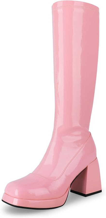 Knee High Gogo Boots, with Square Toe, Side Zipper and Chunky Heel Design for 60 70's Party | Amazon (US)