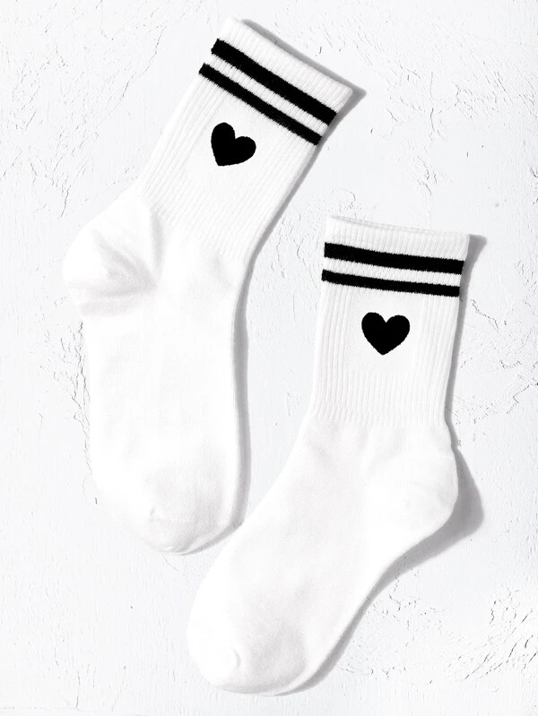 Heart & Striped Pattern Crew Socks | SHEIN