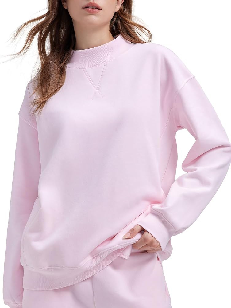 SUUKSESS Women Cotton Mock Neck Sweatshirts Oversized Long Sleeve Pullover | Amazon (US)