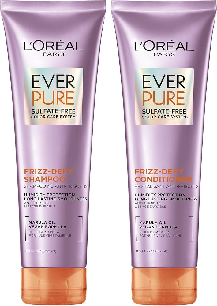 L'Oreal Paris Frizz Defy Shampoo and Conditioner Set, Frizz Control Hair Care with Marula Oil, Ev... | Amazon (US)