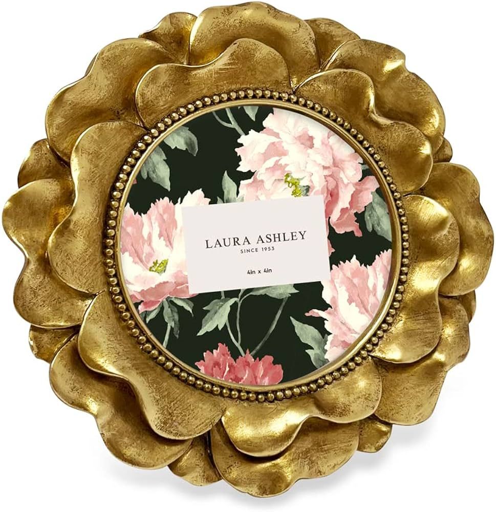 Laura Ashley 4x4 Gold Round Resin Ornate Flower Design Picture Frame with Beaded Border, for Tabl... | Amazon (US)