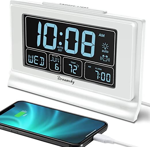 Amazon.com: DreamSky Auto Set Digital Alarm Clock Backup Battery with USB Charging Ports for Bedr... | Amazon (US)