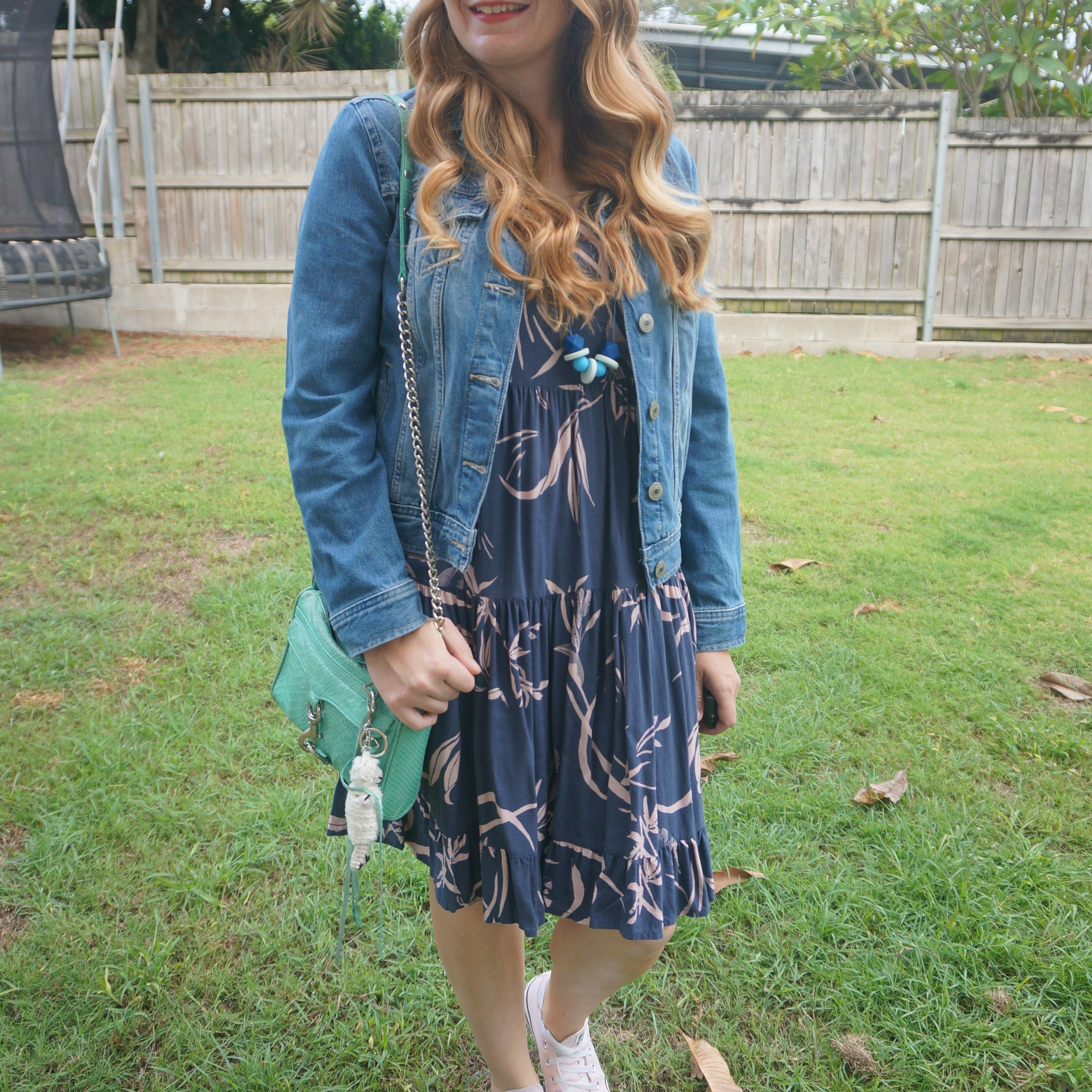 Thrifted Anko Kmart denim jacket with blue and pink printed tiered sundress, aquamarine Rebecca Minkoff mini MAC bag and pink Converse 💙

#LTKautumn #LTKaustralia #LTKbag