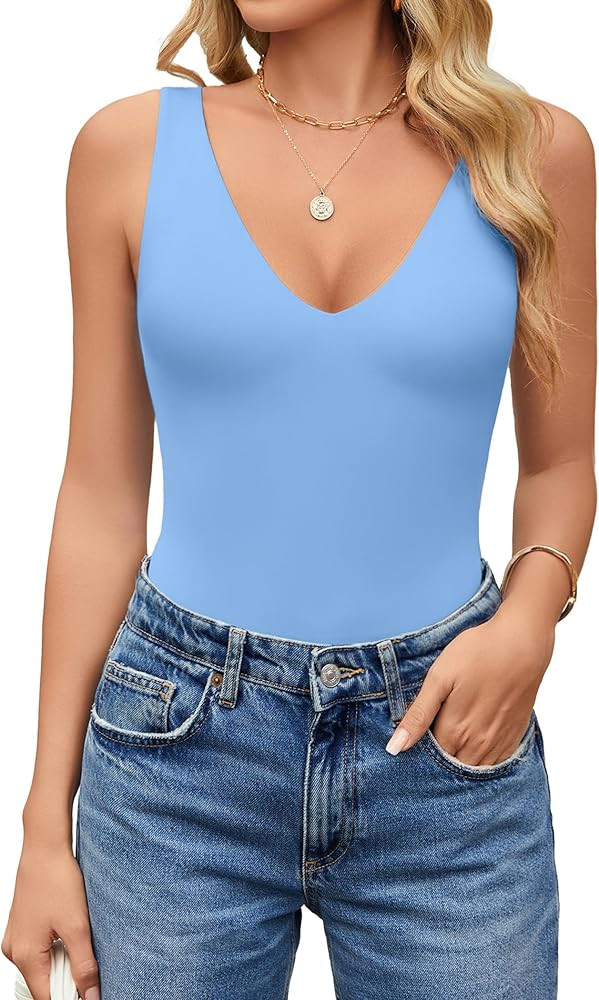 Avidlove Women's Sexy Plunge Deep V Neck Bodysuit Double Lined Sleeveless Thong Body Suit Leotard... | Amazon (US)