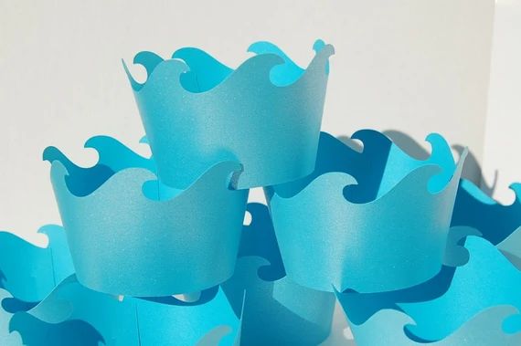 Cupcake Wrappers Set of 12 Wave Edge Border Aqua Shimmer Card | Etsy | Etsy (US)