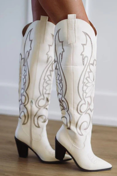 Hit The Dance Floor Western Cowboy Boots - Ivory | Hazel and Olive