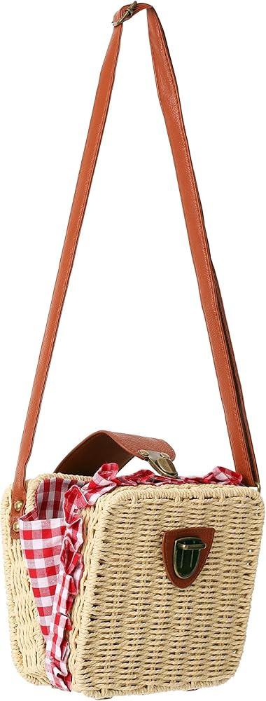 Wicker Basket Crossbody Rattan Bag Clutch | Women's Woven Straw Handbag | Gingham Picnic Basket C... | Amazon (US)