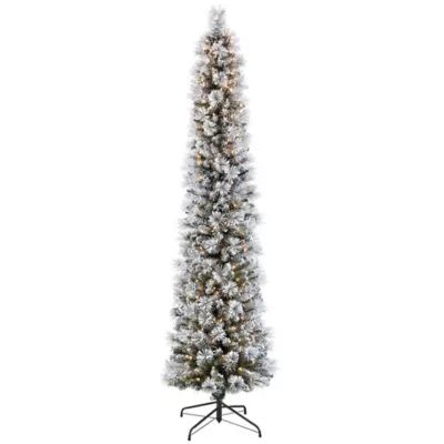 Puleo International Flocked Portland Artificial Christmas Tree with Clear Lights in Green | Bed B... | Bed Bath & Beyond