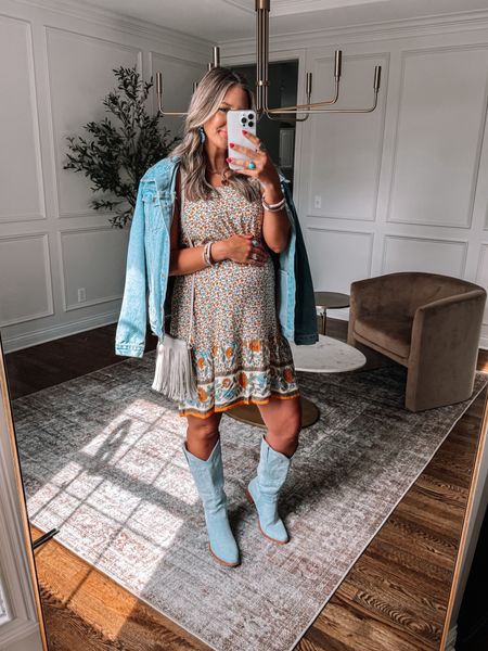 Amazon country concert outfit idea that is non-maternity but bump-friendly! 

Sized up to a medium in the dress for my bump 
Sized up a full size in the boots 



#LTKbump #LTKstyletip #LTKfindsunder50