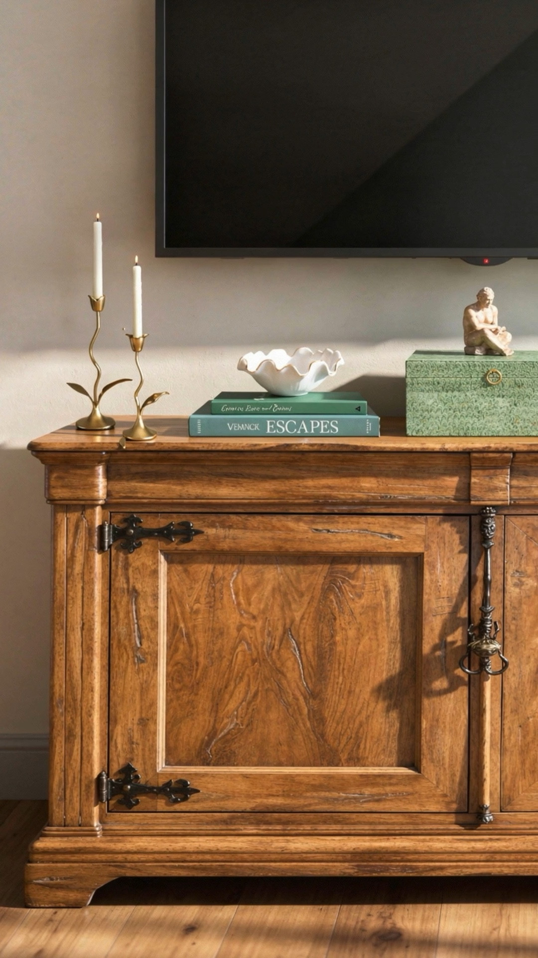 Media console styling under a tv! 

#LTKHome #LTKdayinmylife #LTKSaleAlert