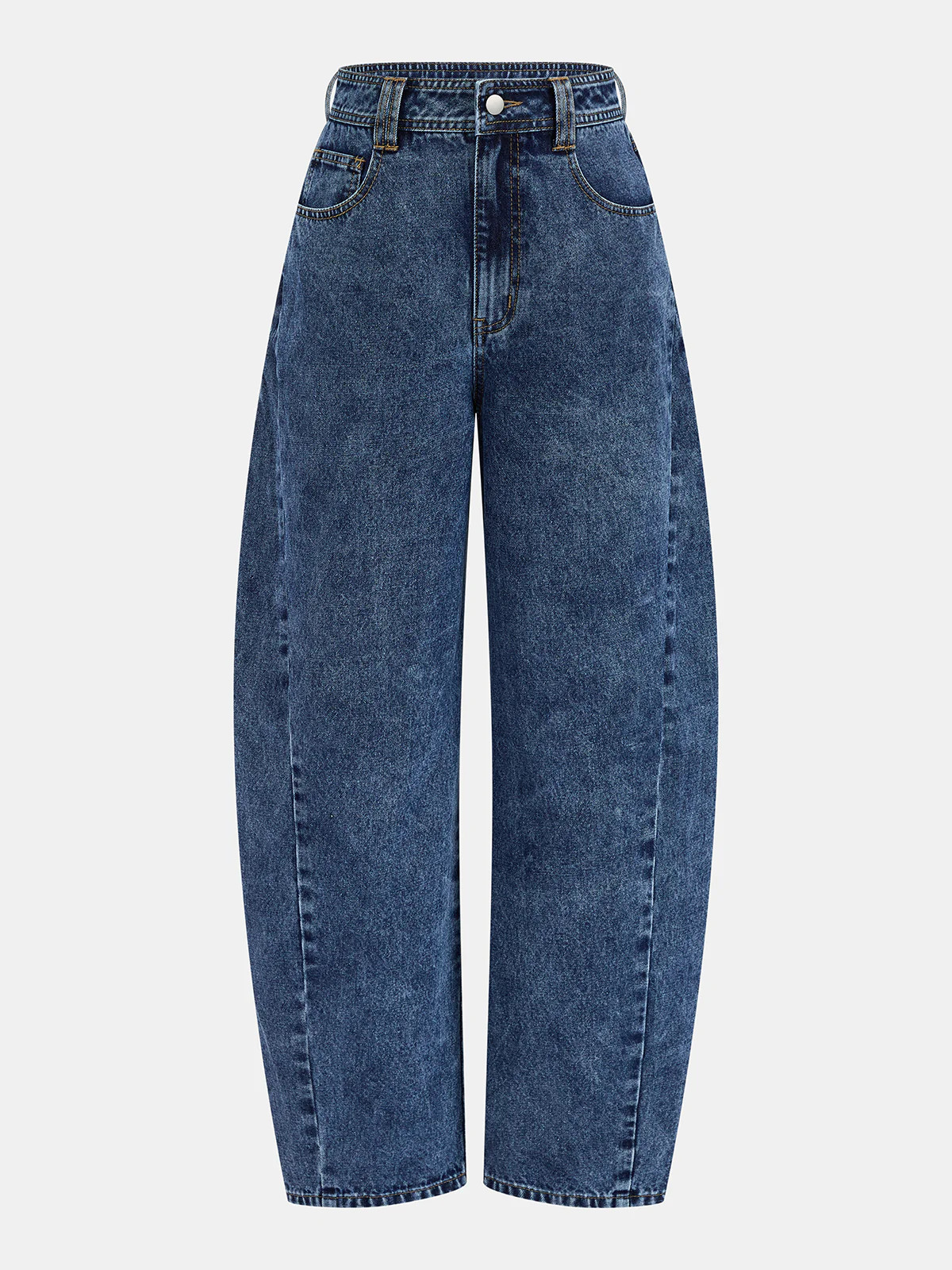 Mid-Waist Curved Leg Barrel Jeans | Commense
