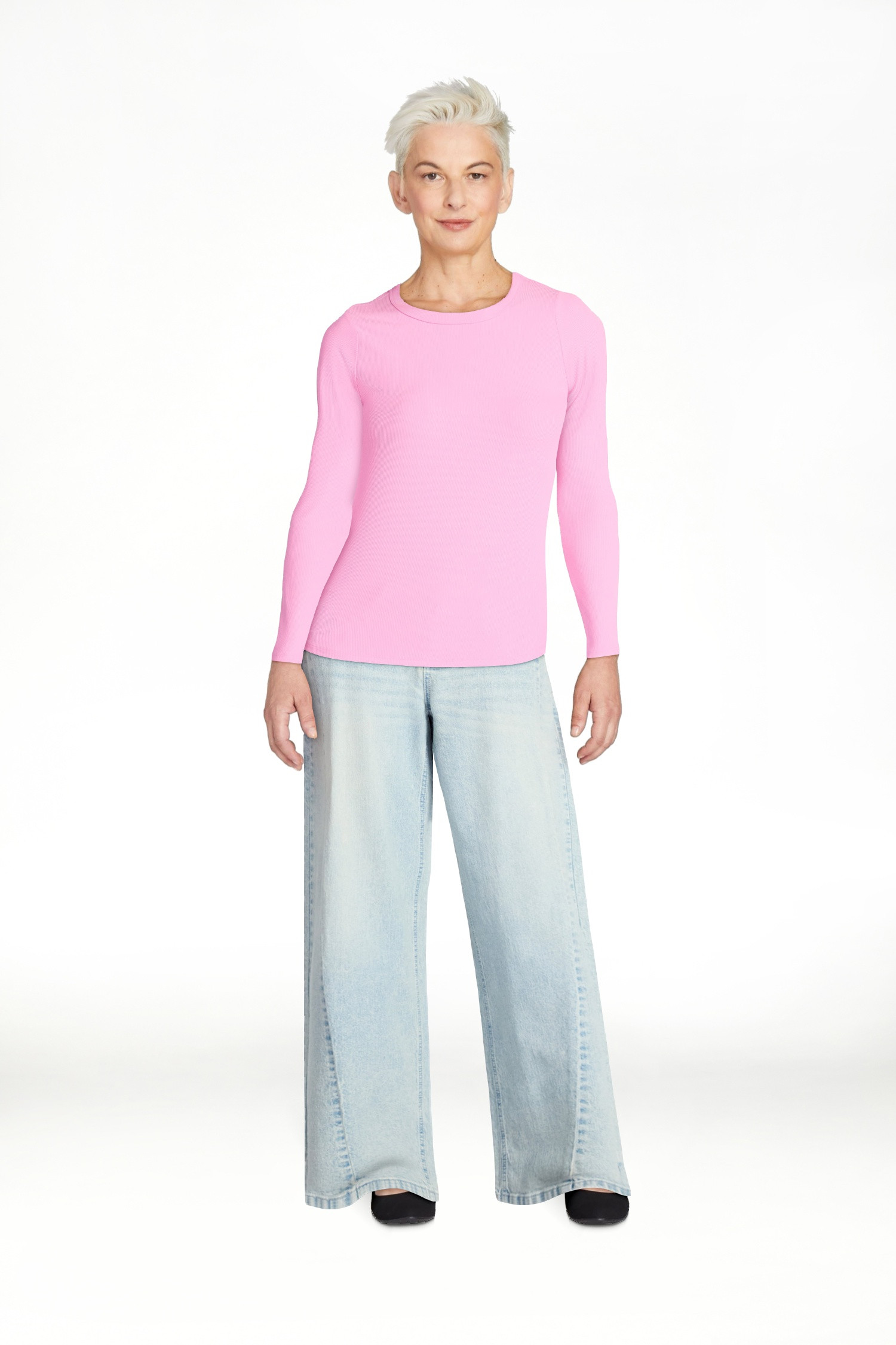 No Boundaries Crew Ribbed Tee with Long Sleeves, Women's XXS-XXL | Walmart (US)