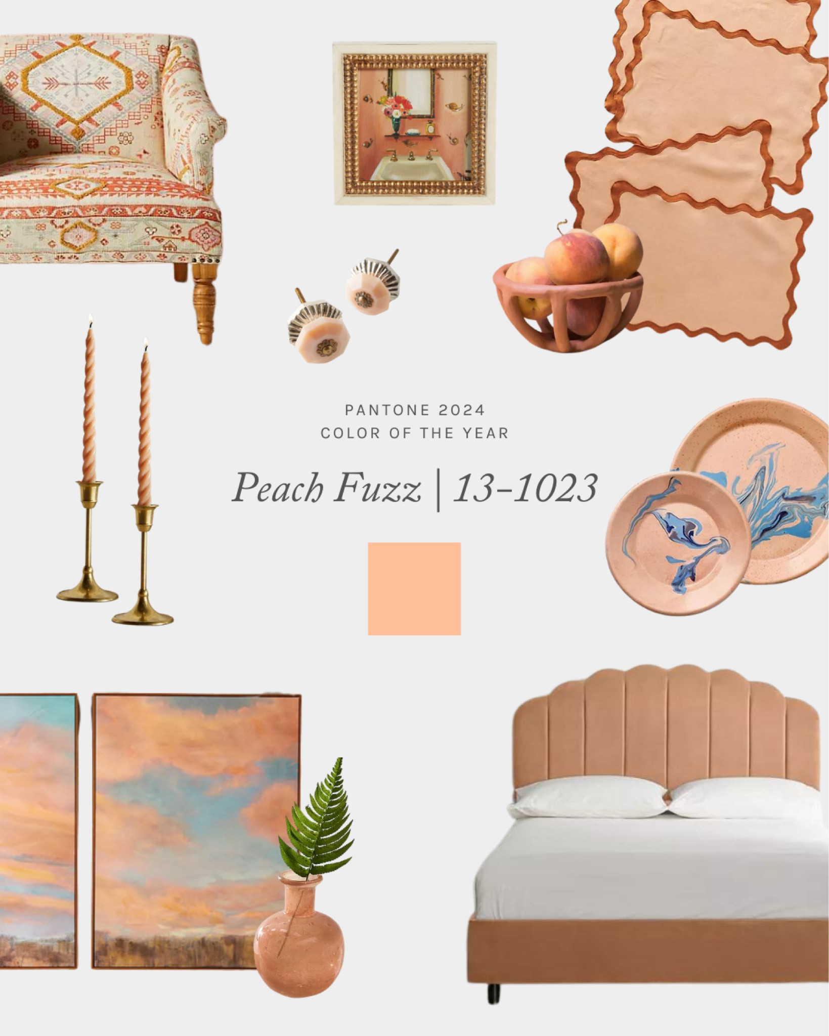 Pantone 2024 Color of the Year is Peach Fuzz. These are some ways to I corporate this peachy coral hue into your home decor. From placemats to a scalloped headboard.

#LTKstyletip #LTKparties #LTKhome